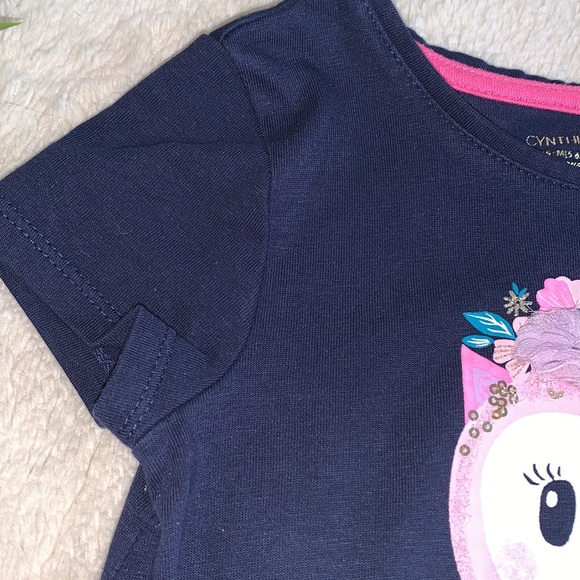 Cynthia Rowley 5/6 Navy Blue Sequin Owl Top Girls Shirt - Picture 5 of 10